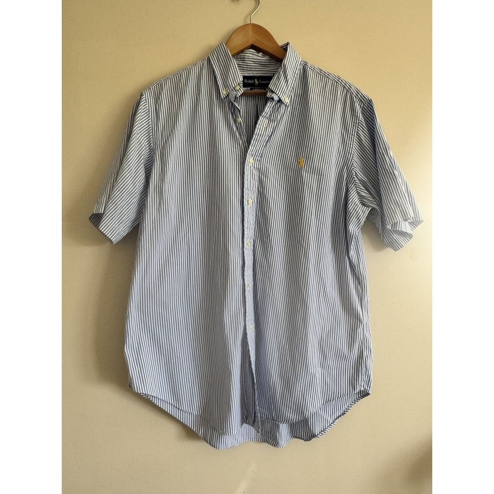 Ralph Lauren Blue Label Polo Men's Large Button Up Shirt Collar L Logo Preppy